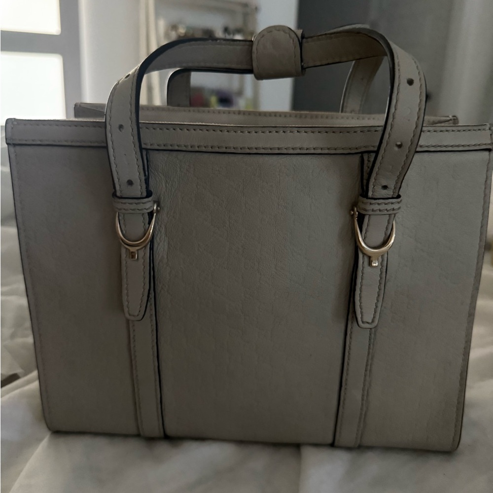 Gucci gray and brown bag with matching wallet and strap